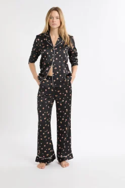 Pantalon de pyjama à motifs fleurs en satin