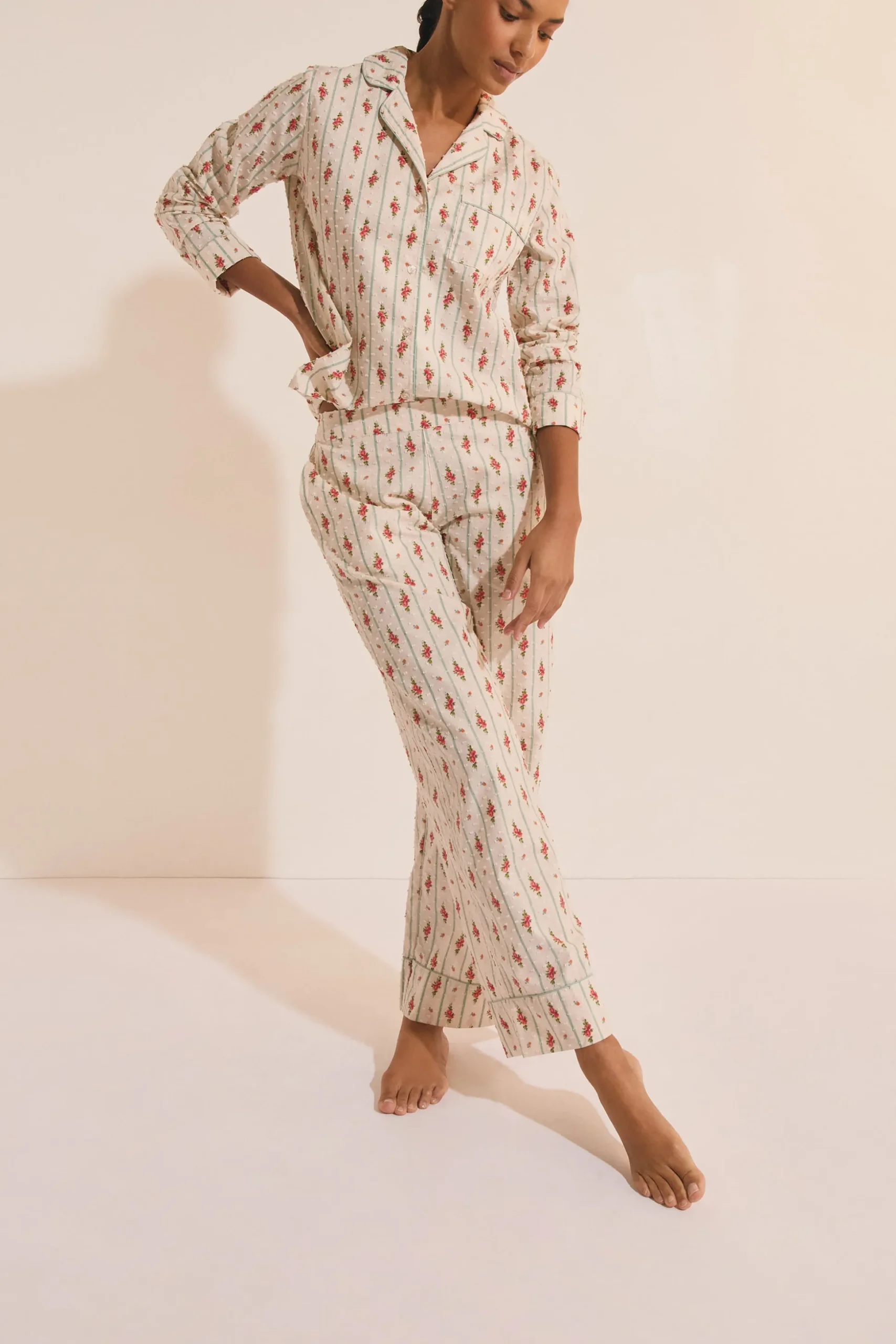 Pantalon de pyjama à motifs fleuris en coton