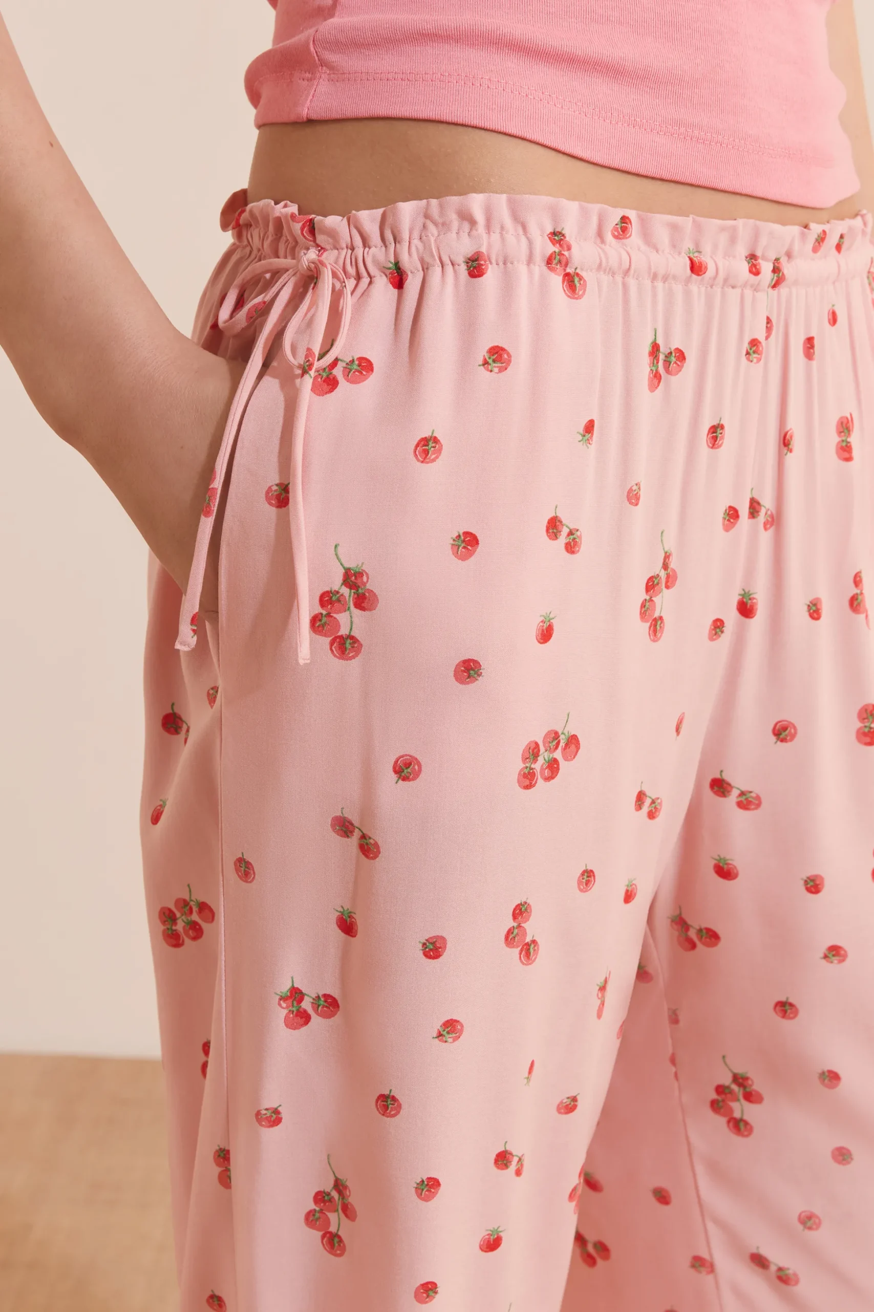 Pantalon de pyjama 7/8 à motifs tomates avec noeuds côté