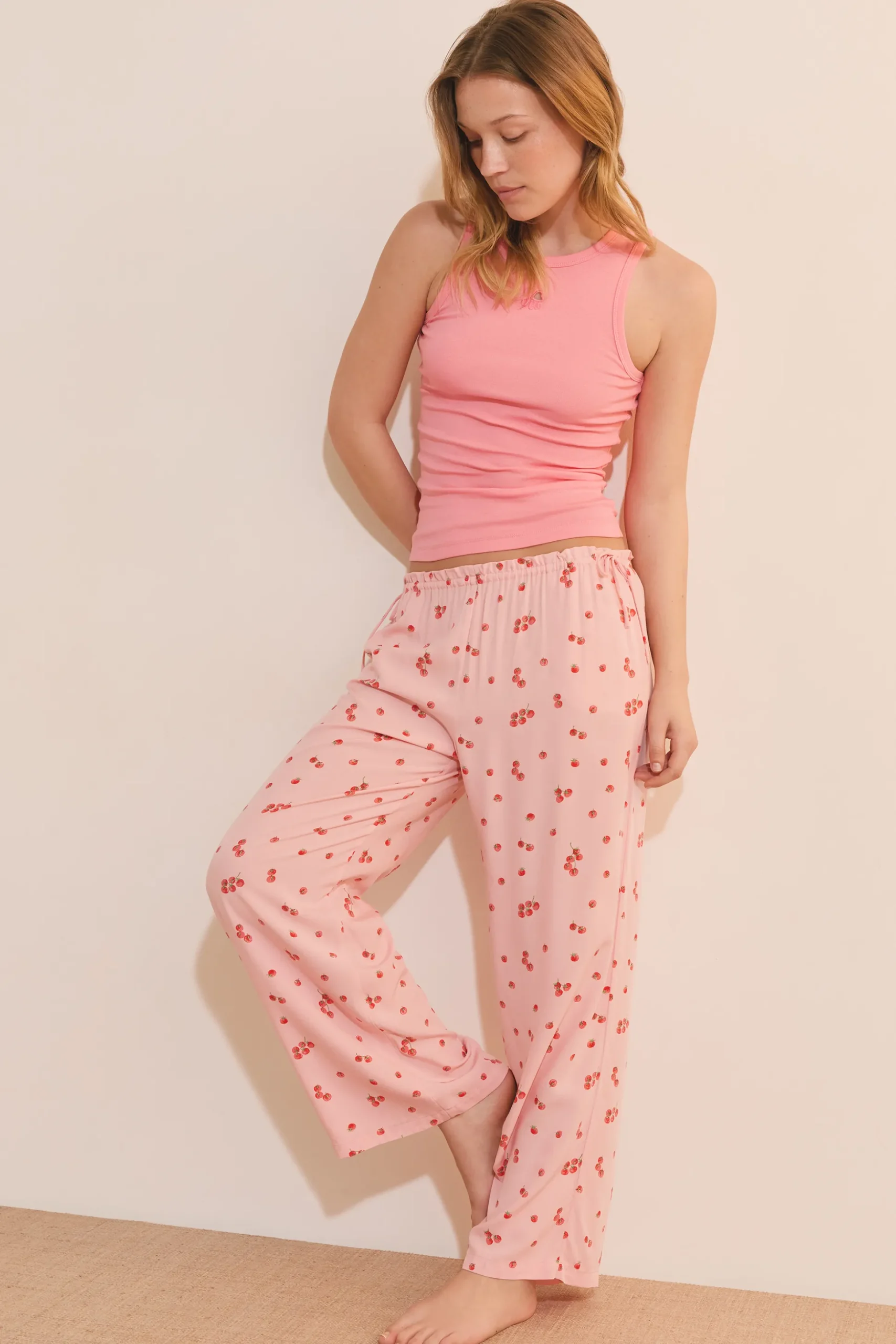 Pantalon de pyjama 7/8 à motifs tomates avec noeuds côté