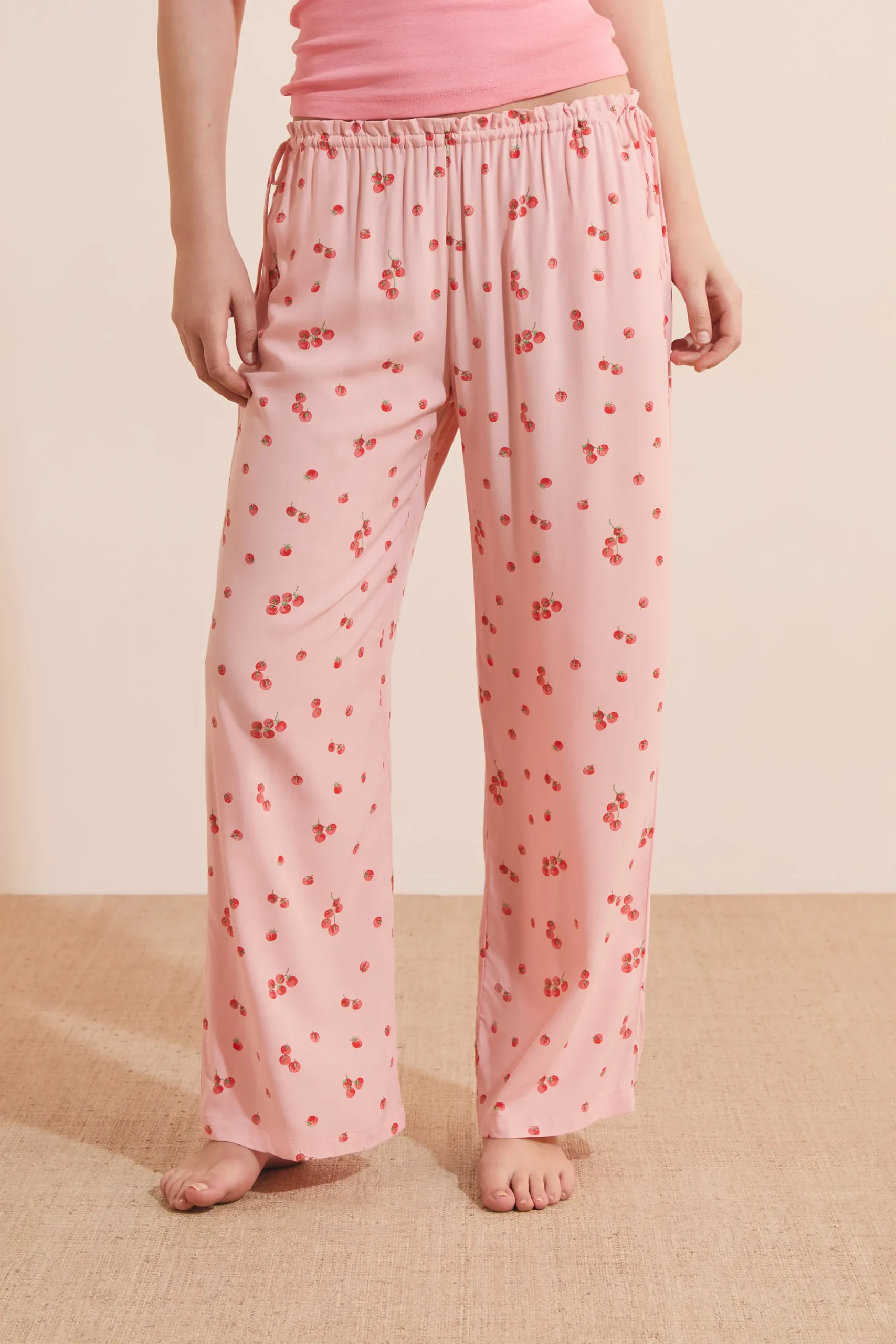 Pantalon de pyjama 7/8 à motifs tomates avec noeuds côté