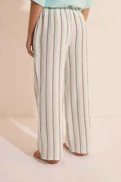 Pantalon de pyjama 7/8 à rayures en gaze de coton