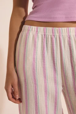 Pantalon de pyjama 7/8 à rayures en gaze de coton