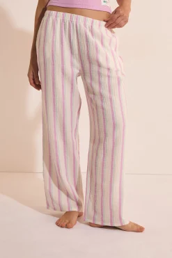 Pantalon de pyjama 7/8 à rayures en gaze de coton