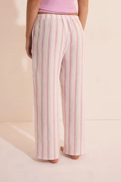 Pantalon de pyjama 7/8 à rayures en gaze de coton