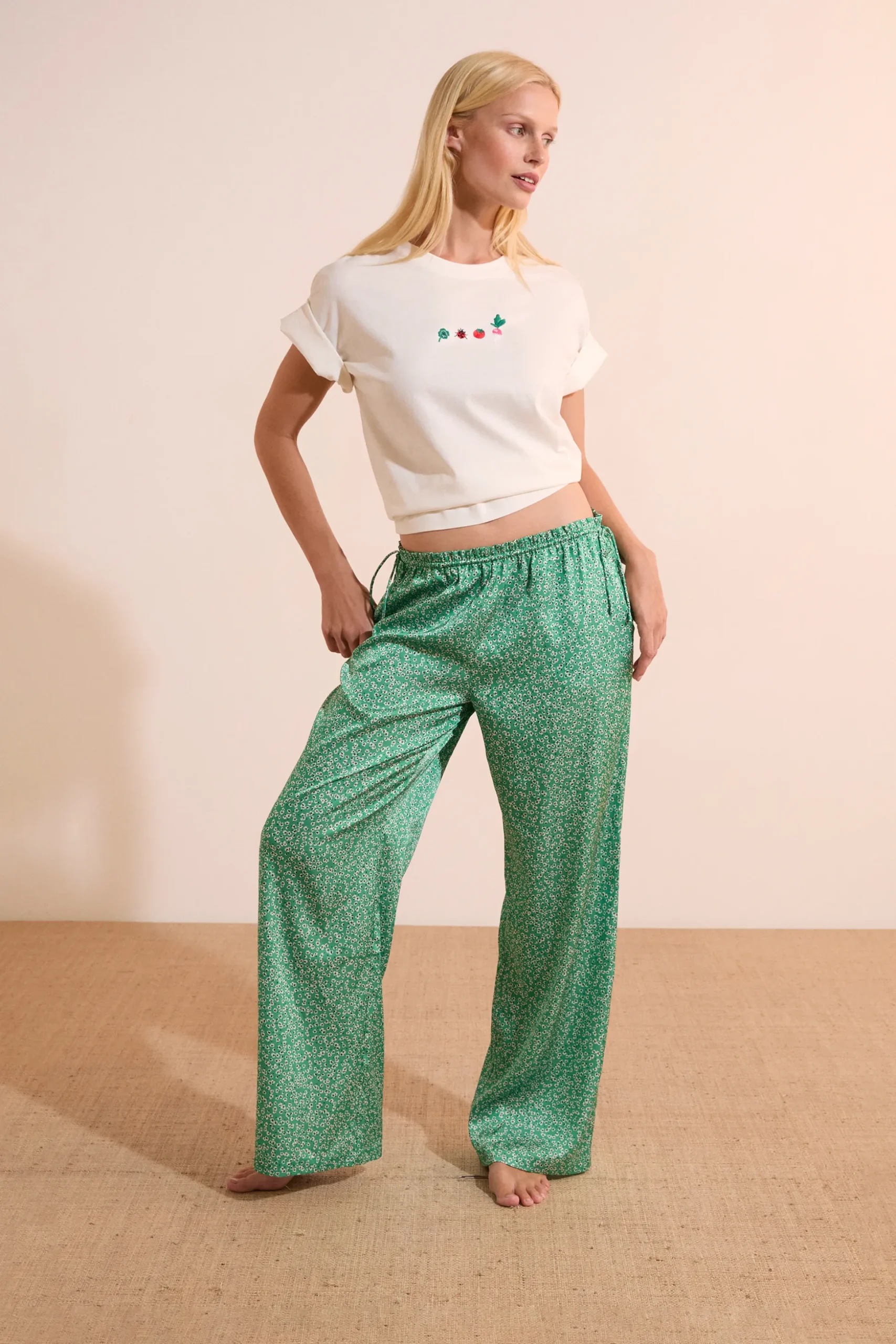 Pantalon de pyjama satiné à motifs