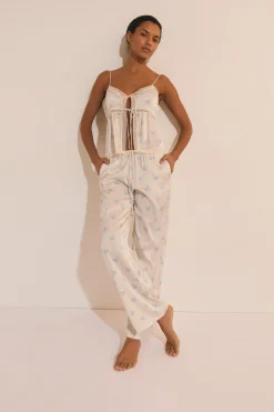 Pantalon de pyjama satiné à motifs fleuris
