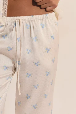 Pantalon de pyjama satiné à motifs fleuris