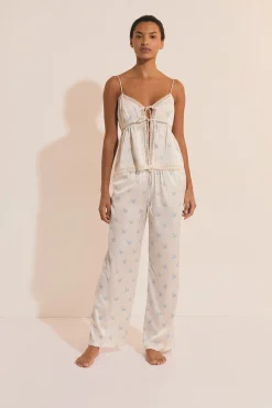 Pantalon de pyjama satiné à motifs fleuris