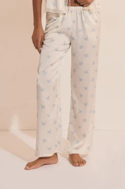 Pantalon de pyjama satiné à motifs fleuris
