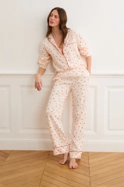 Pantalon de pyjama satiné à motifs bisous