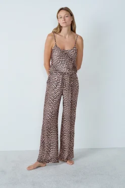 Pantalon de pyjama satiné motif léopard