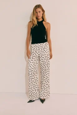 Pantalon droit satiné à pois