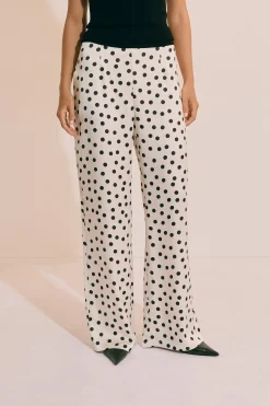 Pantalon droit satiné à pois