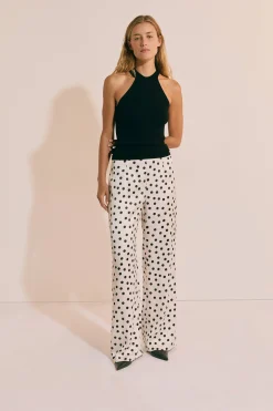 Pantalon droit satiné à pois