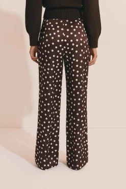 Pantalon droit satiné à pois