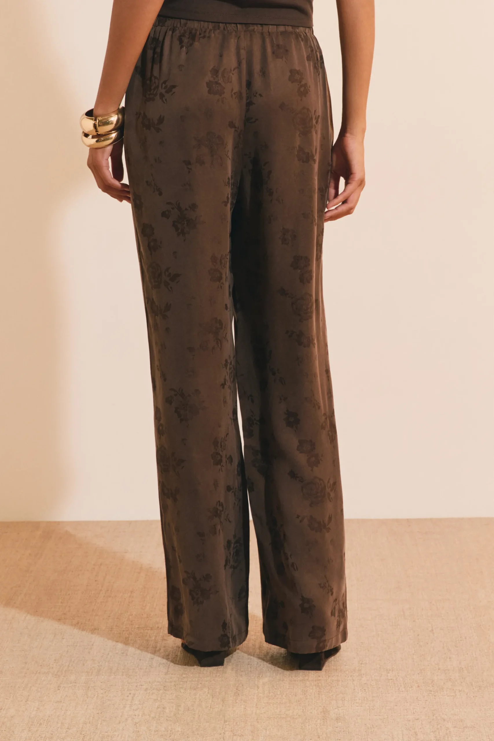 Pantalon fluide à motifs avec taille élastiquée