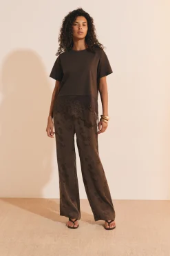 Pantalon fluide à motifs avec taille élastiquée