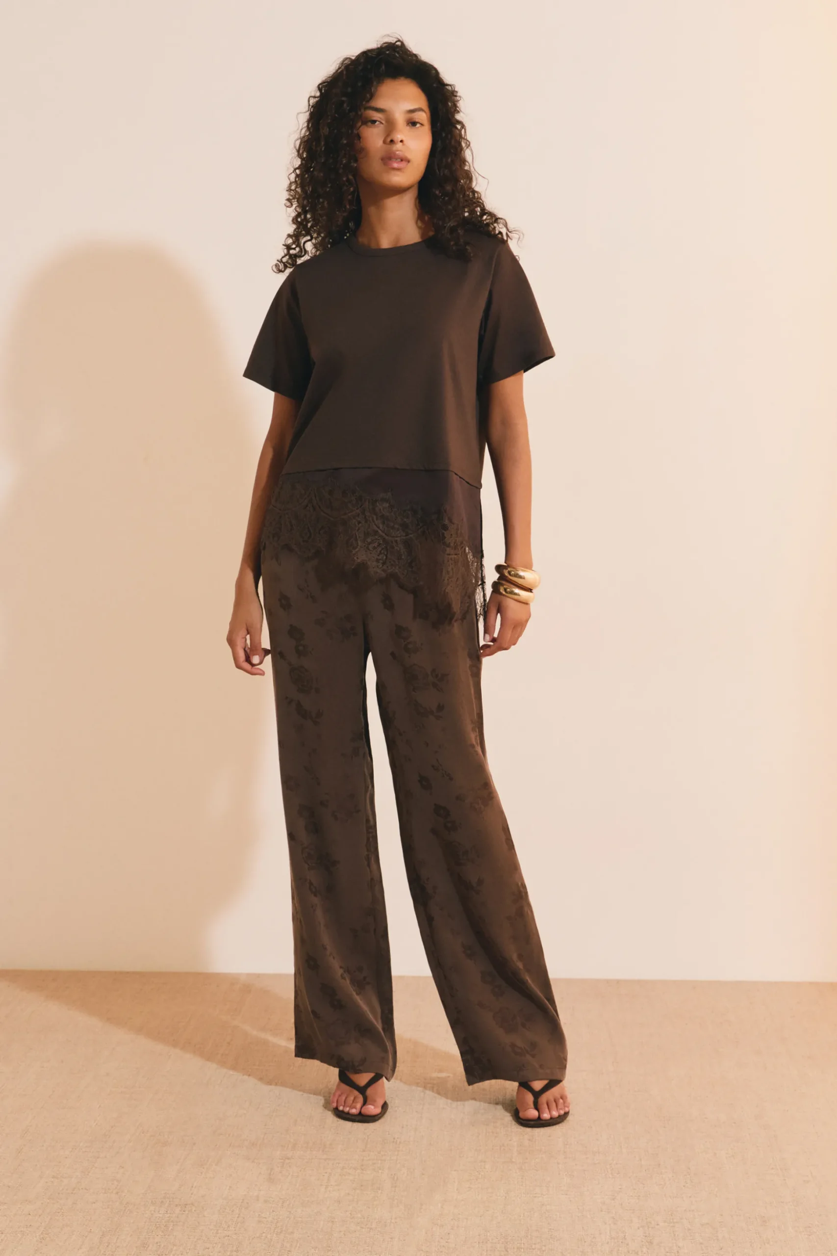 Pantalon fluide à motifs avec taille élastiquée
