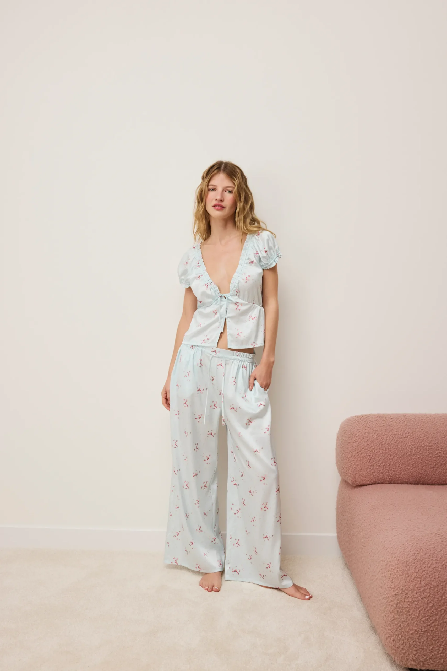 Pantalon 7/8 satiné à motifs