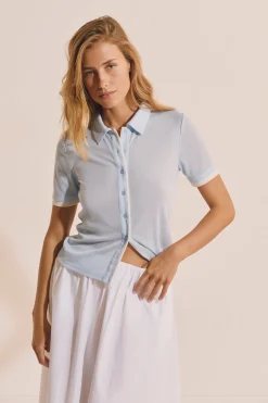 Polo fin boutonné manches courtes