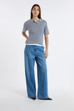 Polo manches courtes en maille fine pointelle