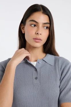 Polo manches courtes en maille fine pointelle