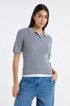 Polo manches courtes en maille fine pointelle