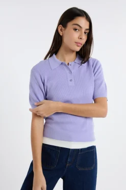 Polo manches courtes en maille fine pointelle