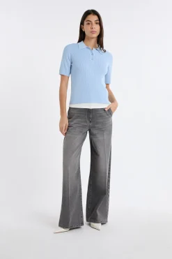 Polo manches courtes en maille fine pointelle