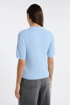 Polo manches courtes en maille fine pointelle