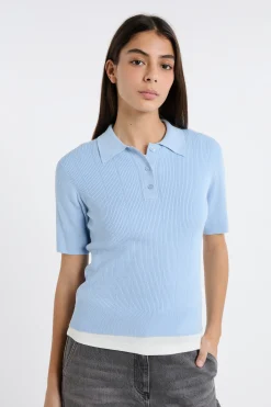 Polo manches courtes en maille fine pointelle