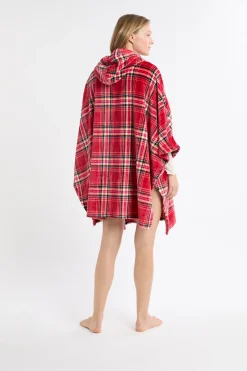 Poncho sans manches à carreaux en polaire