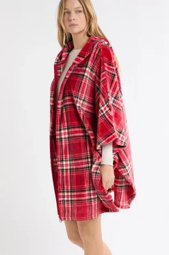 Poncho sans manches à carreaux en polaire