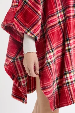 Poncho sans manches à carreaux en polaire