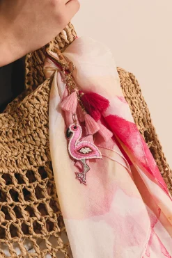 Porte-clés perlés flamant rose
