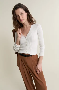 Pull cardigan manches longues en maille côtelée