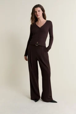 Pull cardigan manches longues en maille côtelée