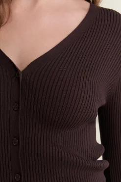 Pull cardigan manches longues en maille côtelée