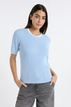 Pull col rond en maille fine pointelle