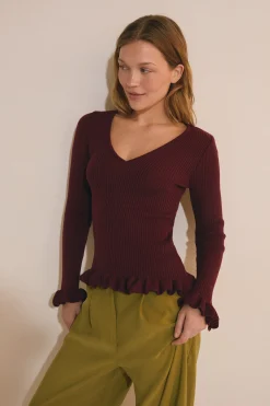 Pull col V avec détails manches