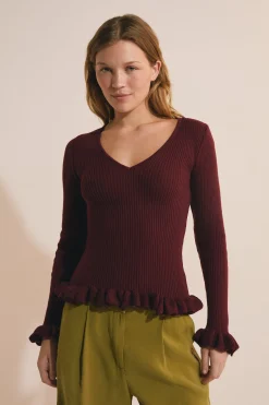 Pull col V avec détails manches
