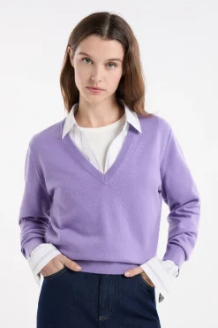 Pull col V avec laine