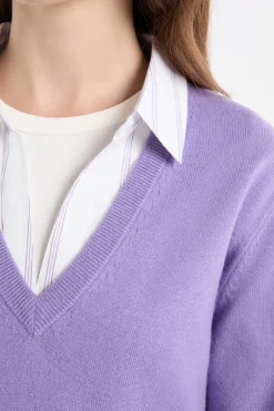 Pull col V avec laine