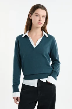 Pull col V avec laine