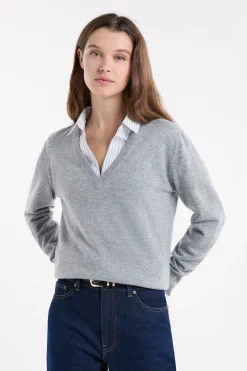 Pull col V avec laine