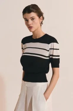 Pull en maille à manches 3/4 et taille cintrée