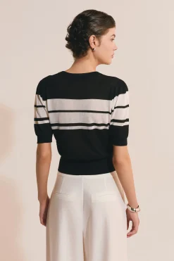 Pull en maille à manches 3/4 et taille cintrée