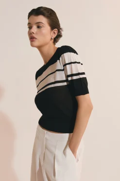 Pull en maille à manches 3/4 et taille cintrée