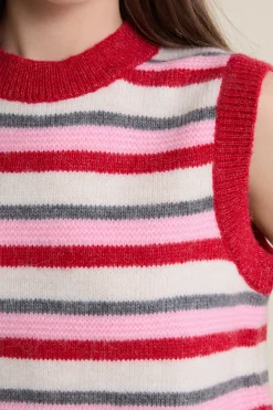 Pull sans manches à rayures
